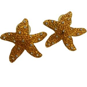 Cookie Lee starfish gold tone rhinestones studs pierced ears